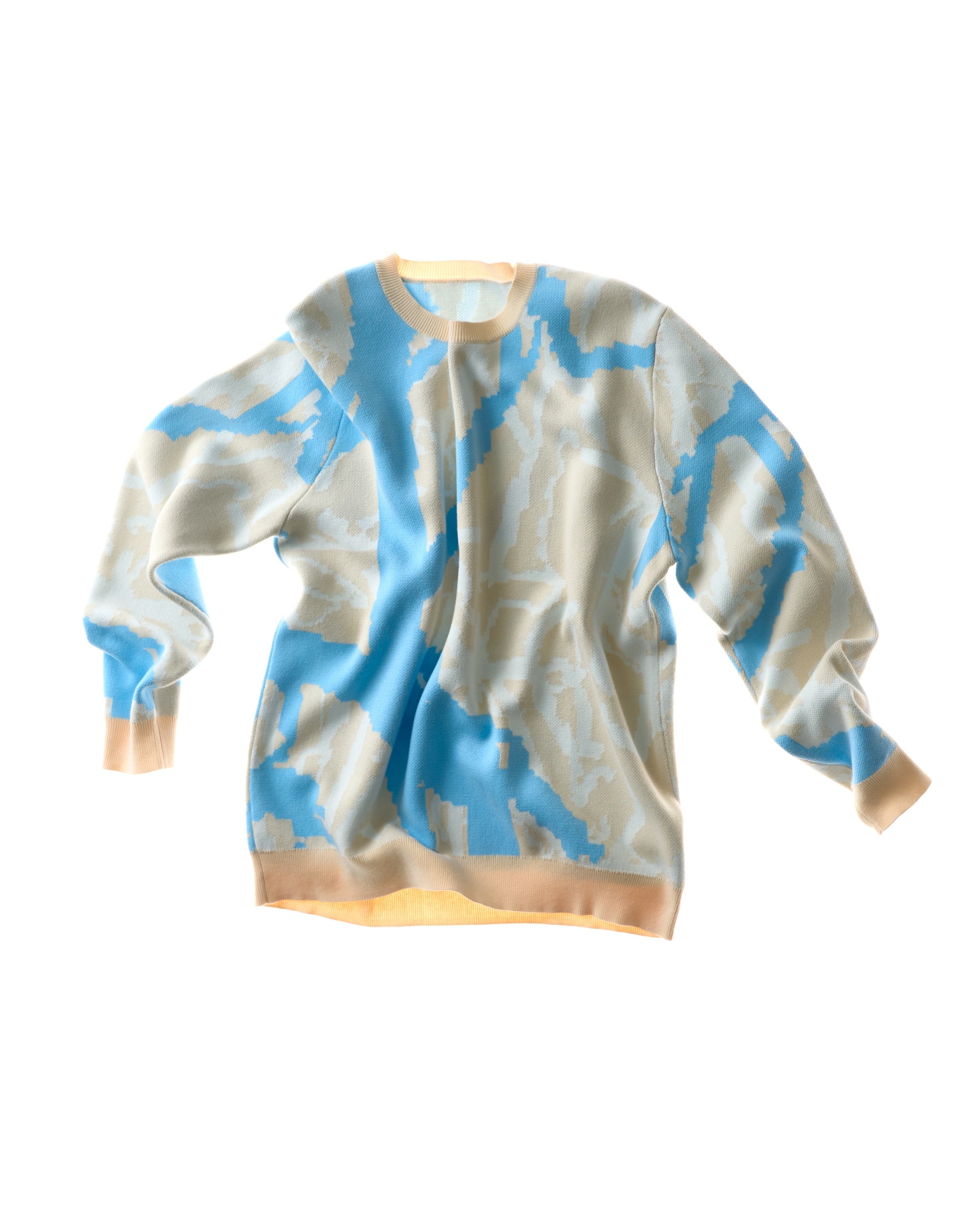 knit crewneck sweater abstract - beige/sky