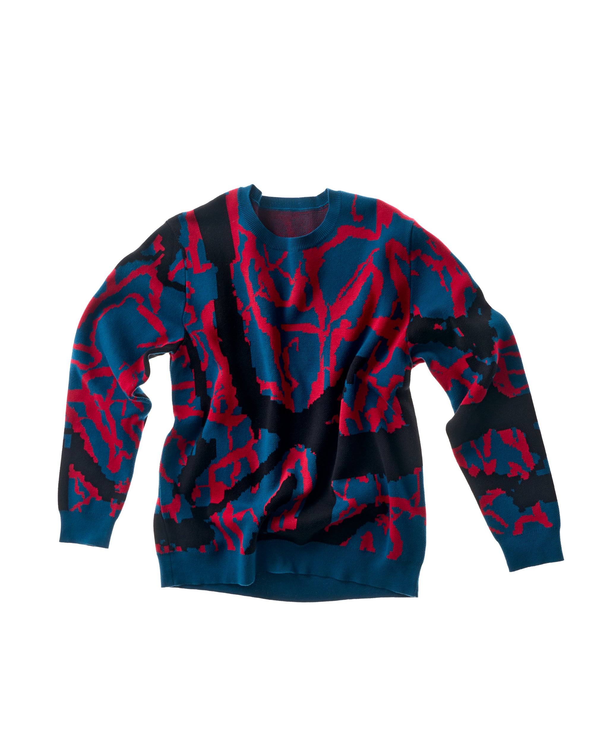 knit crewneck sweater abstract - navy/fire