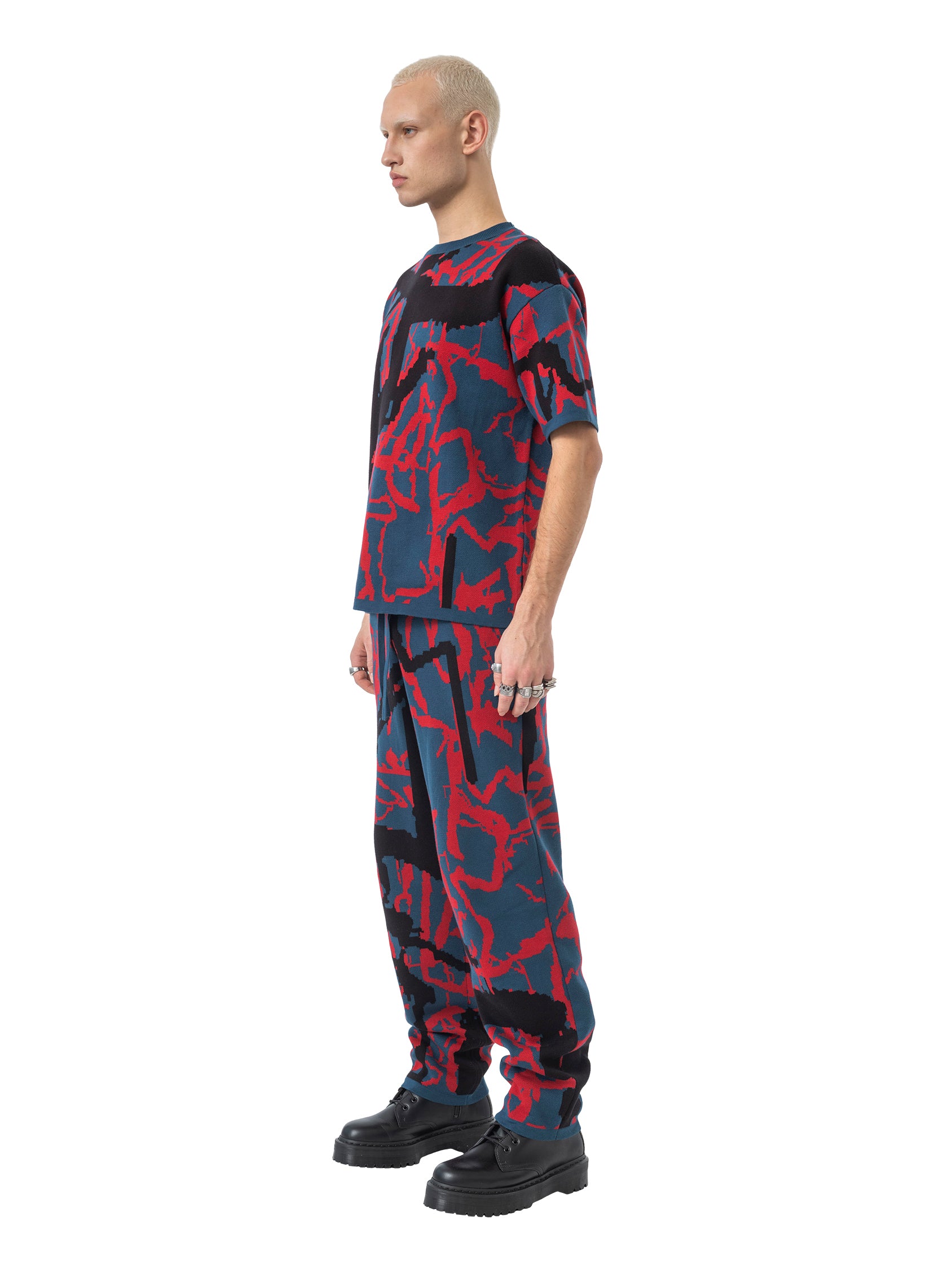 knit joggers abstract - navy/fire
