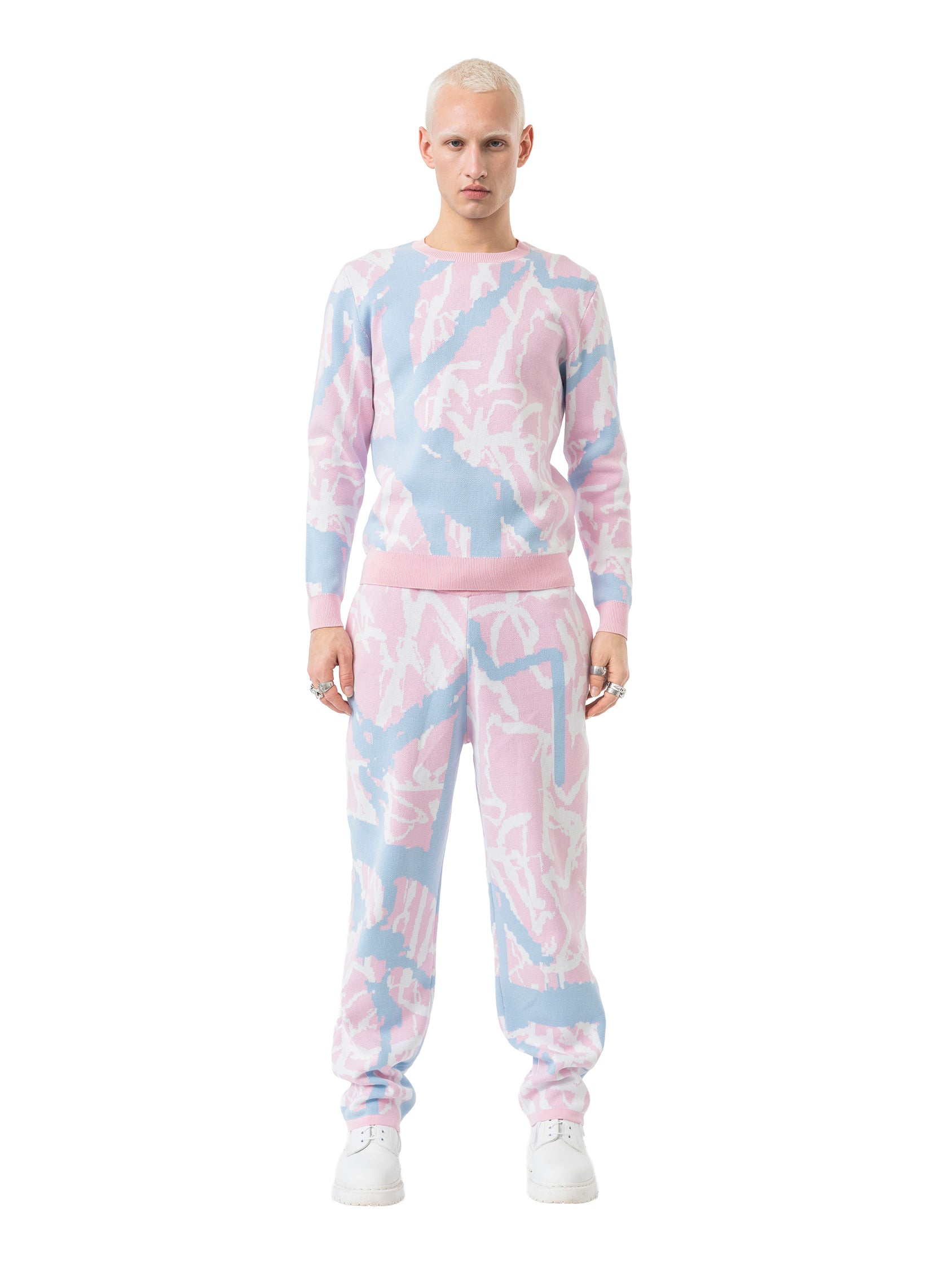 knit joggers abstract - rose/sky