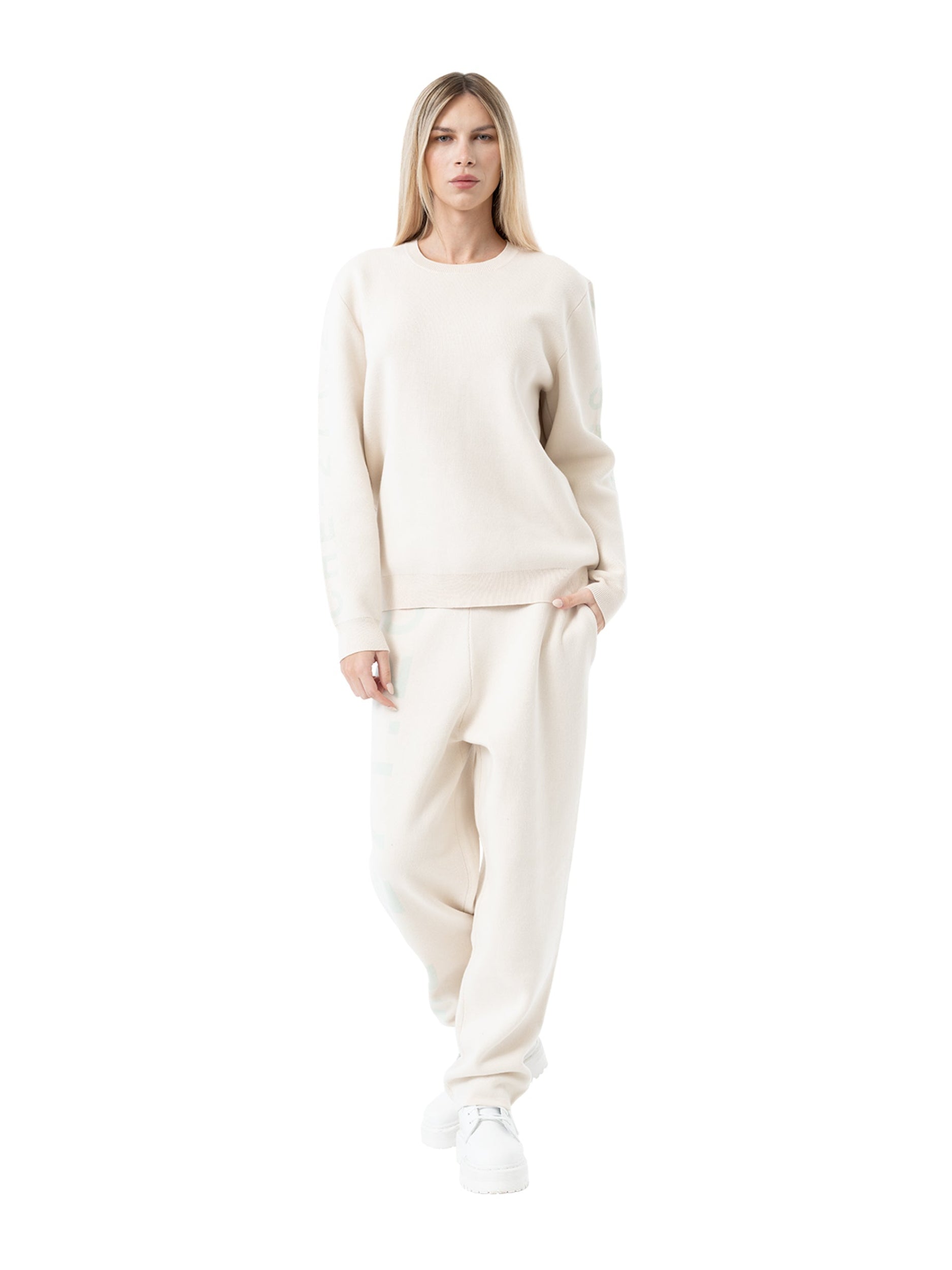 knit crewneck sweater signature - beige/mint