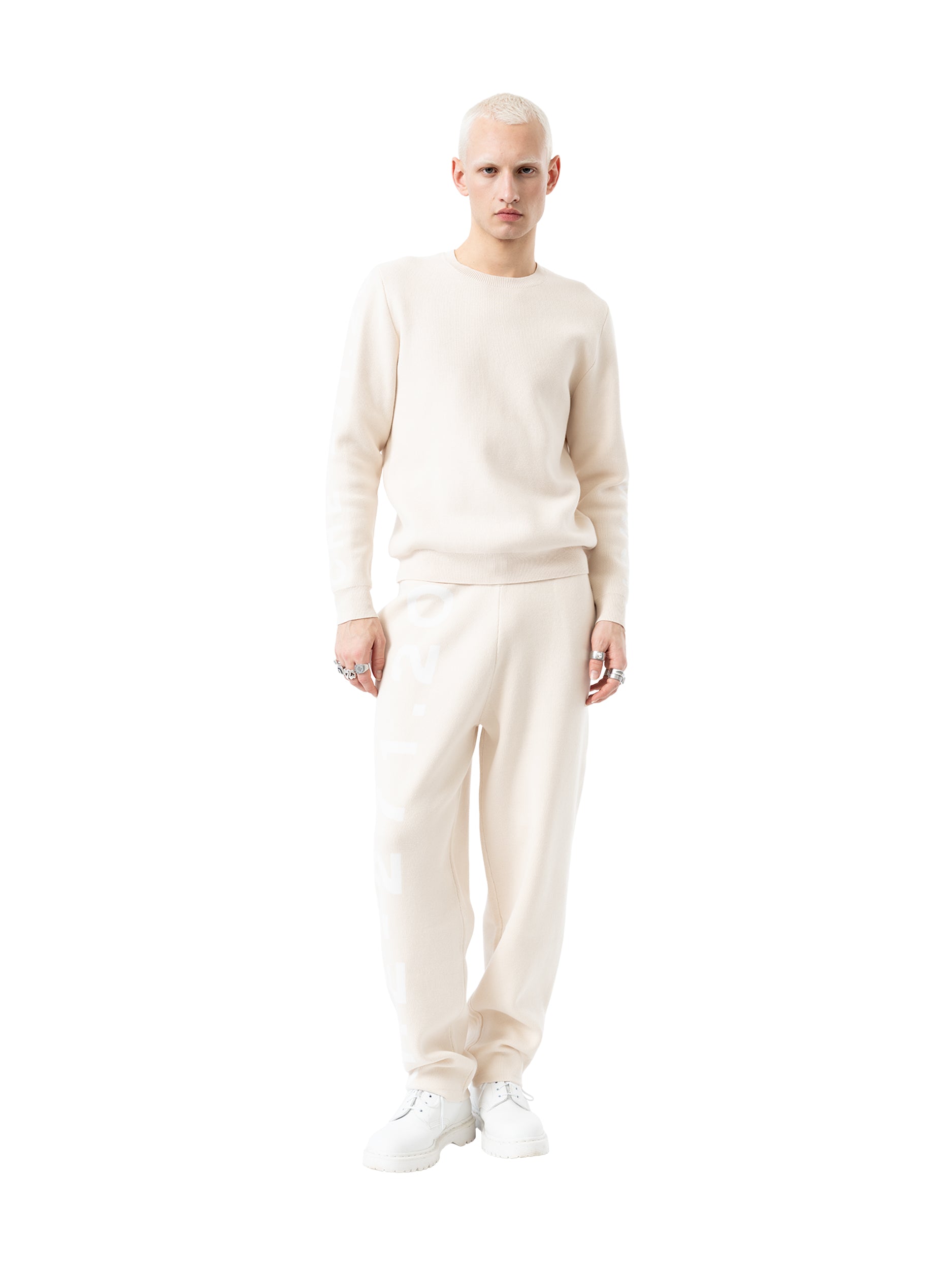 knit crewneck sweater signature - beige/white
