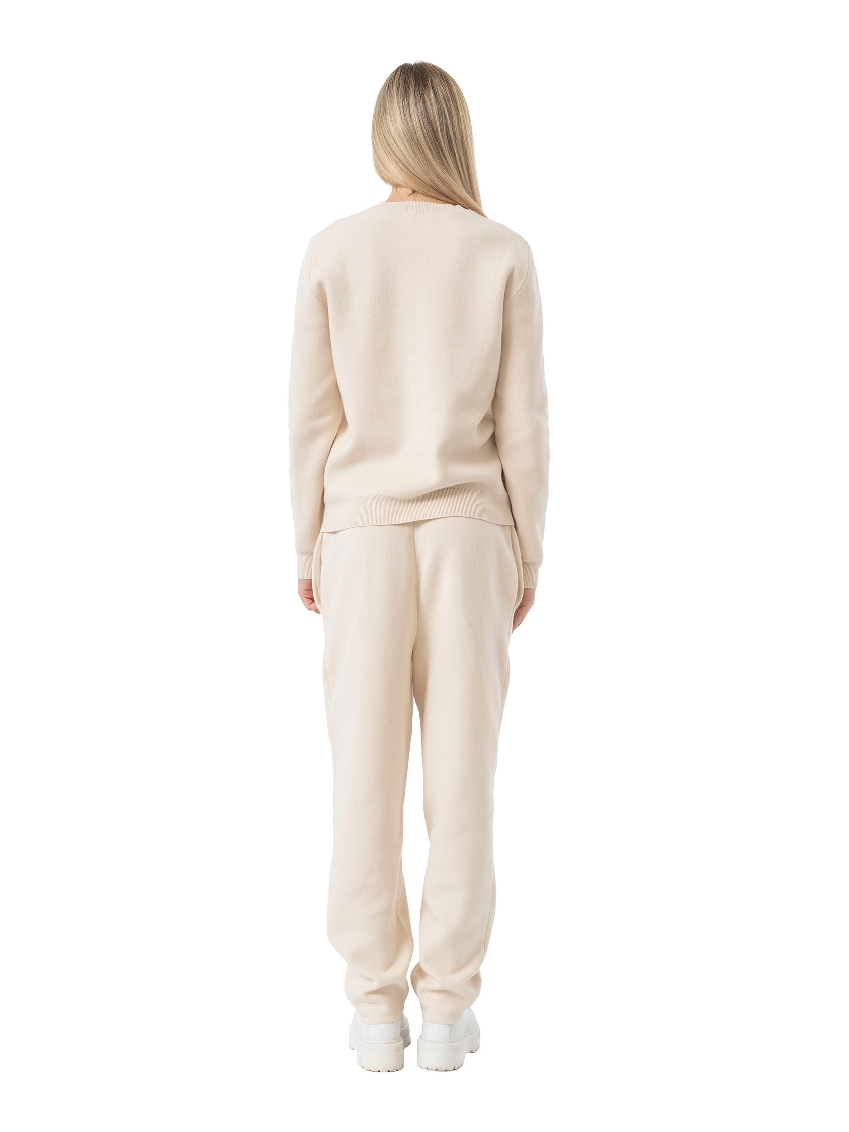 knit crewneck sweater signature - beige/white