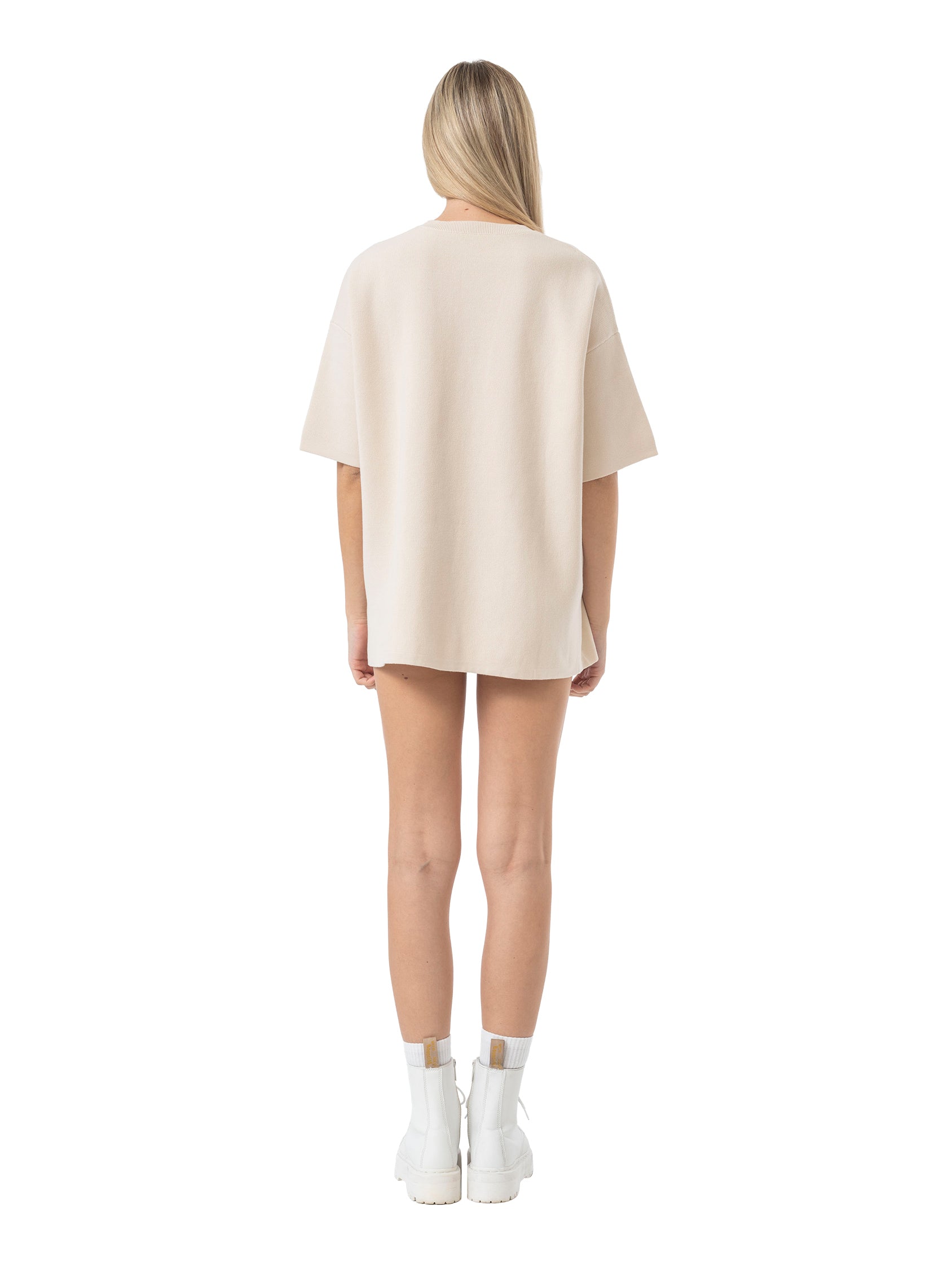 oversized knit T-shirt signature - beige/white