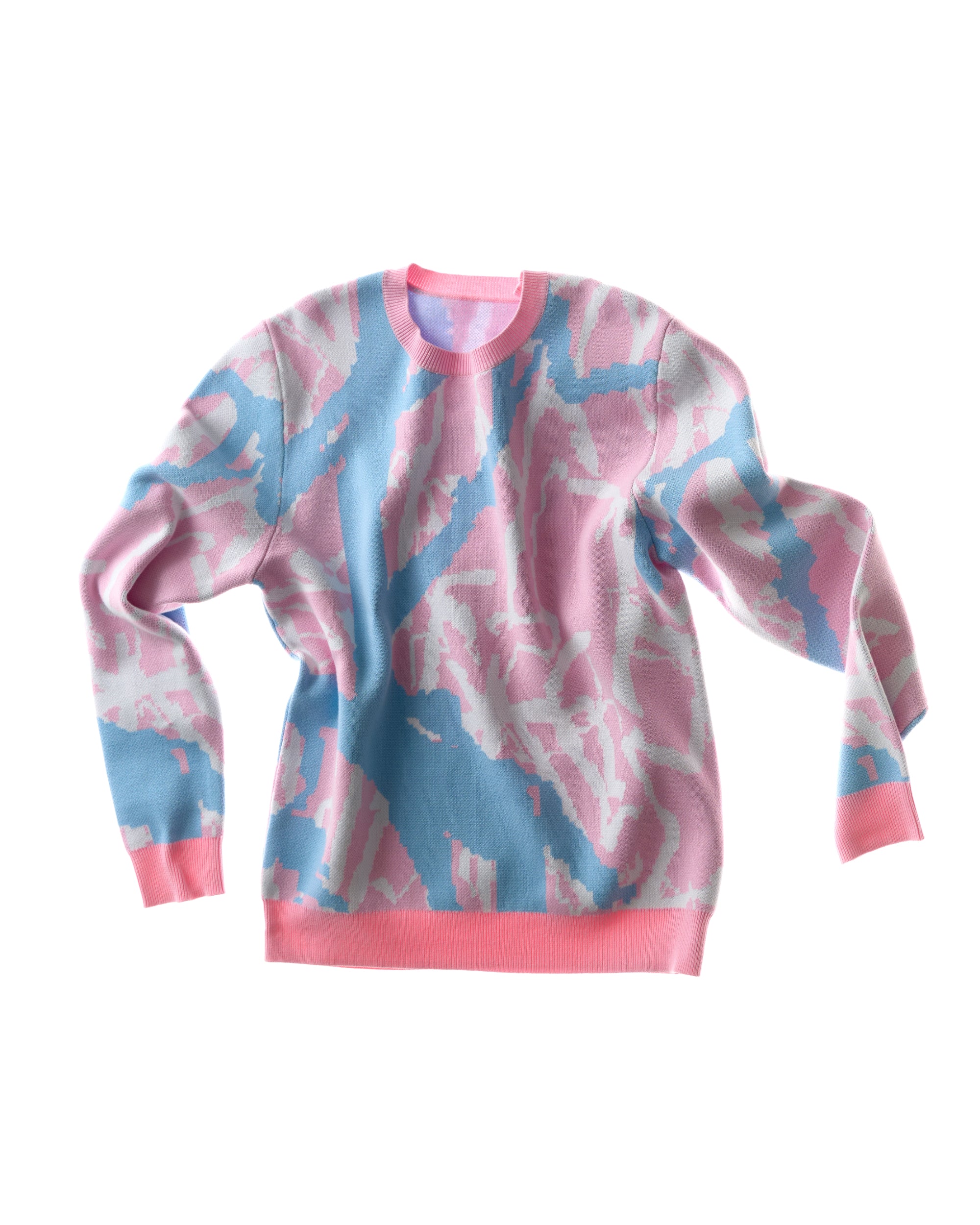 knit crewneck sweater abstract - rose/sky