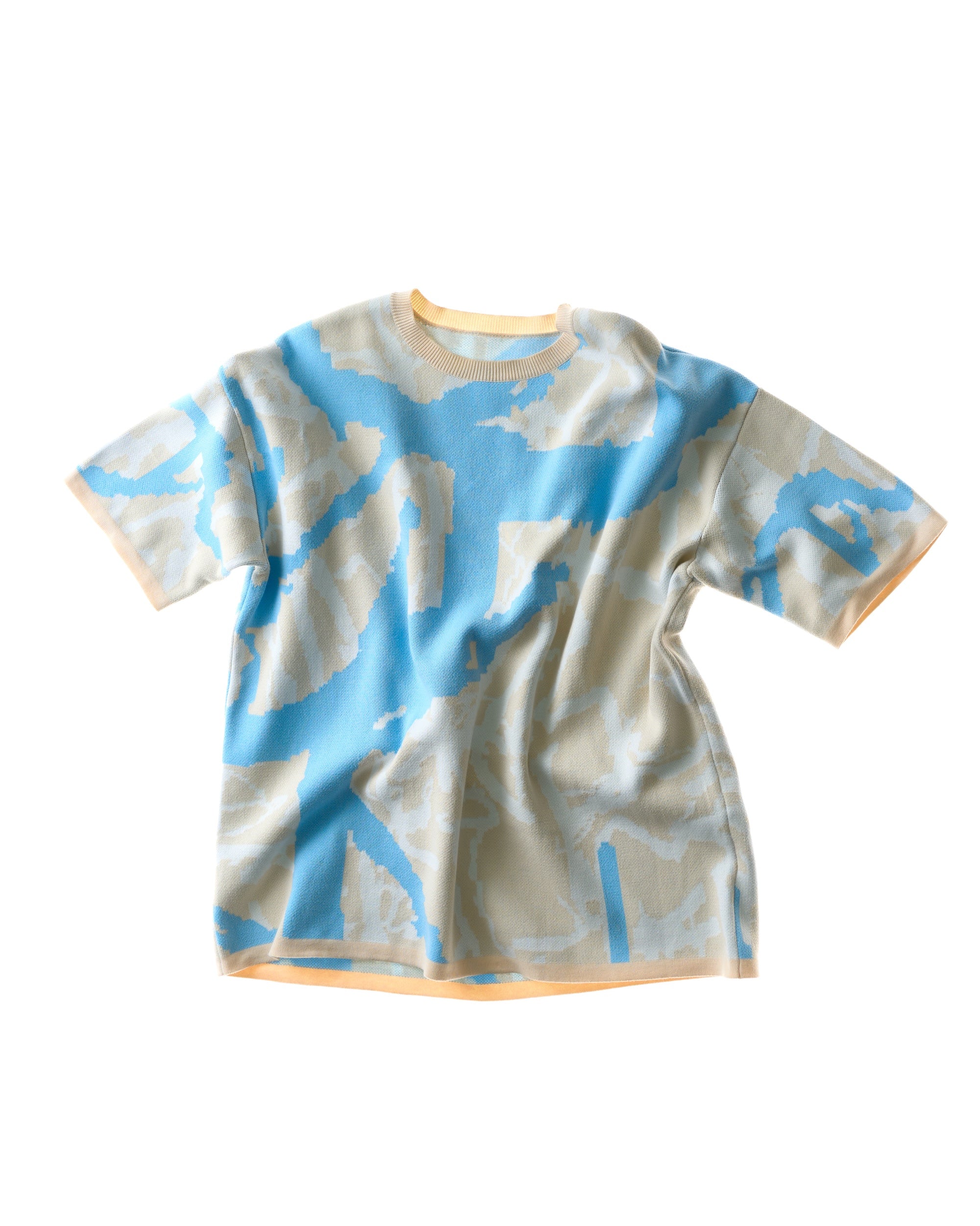oversized knit T-shirt abstract - beige/sky