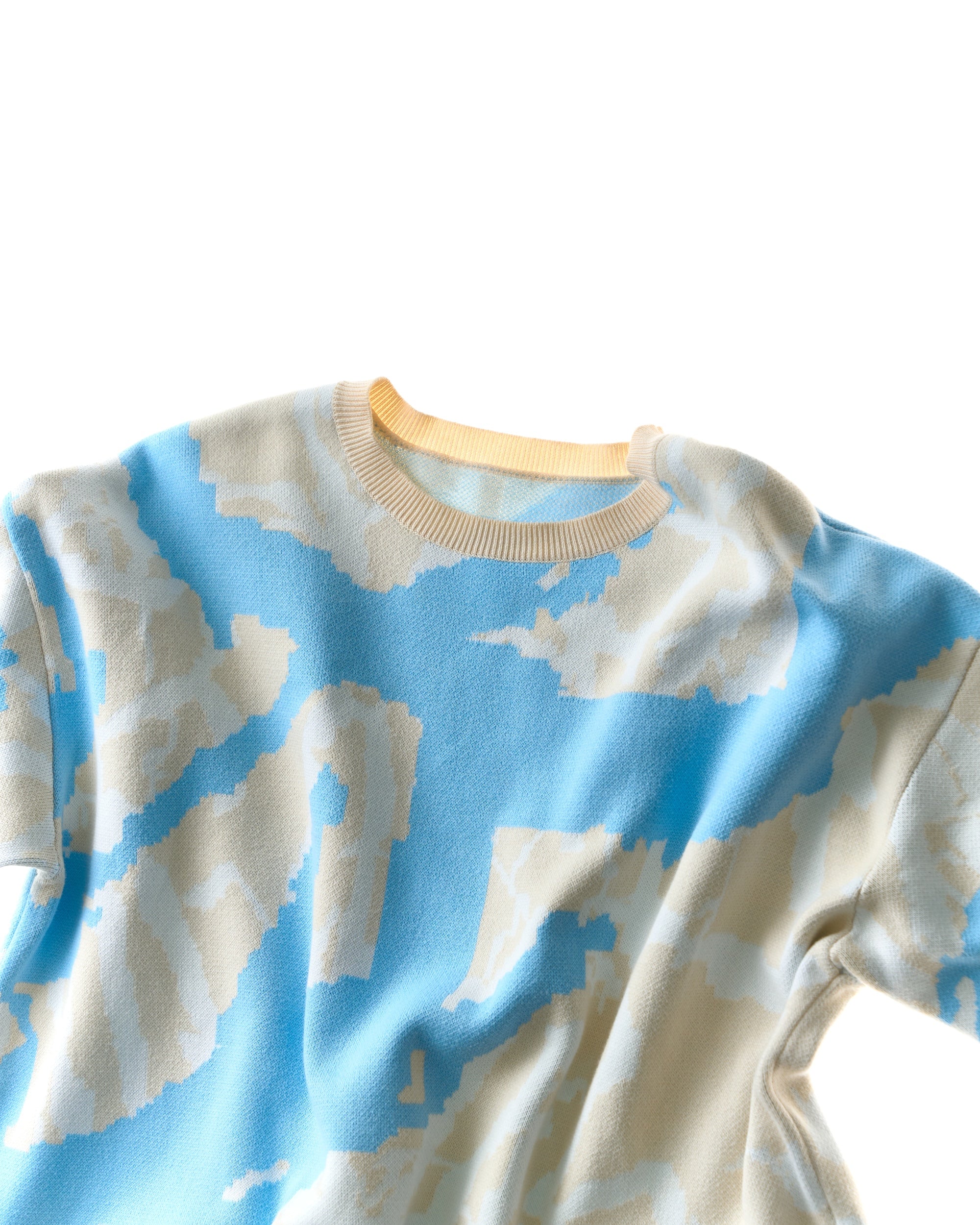 oversized knit T-shirt abstract - beige/sky