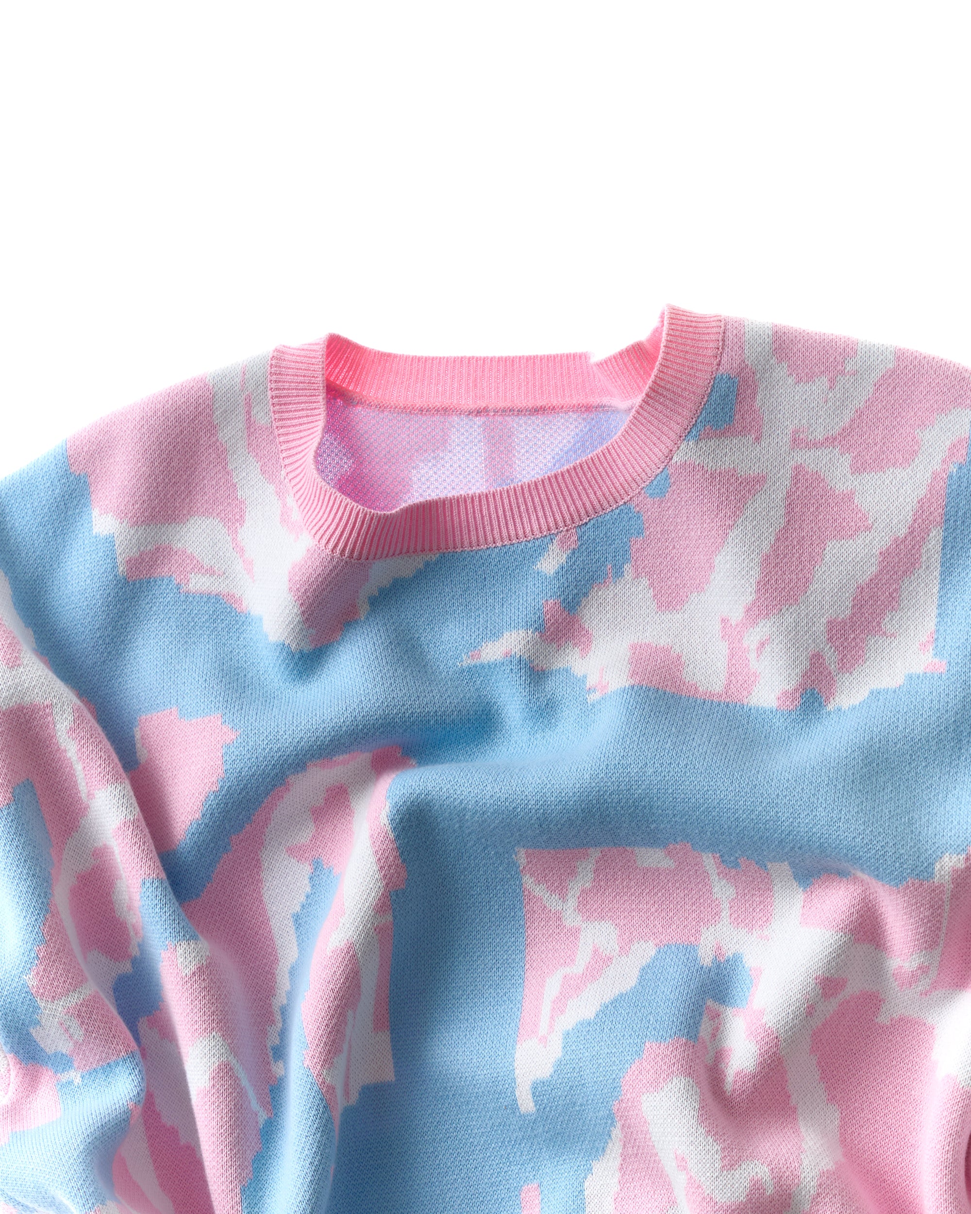 oversized knit T-shirt abstract - rose/sky