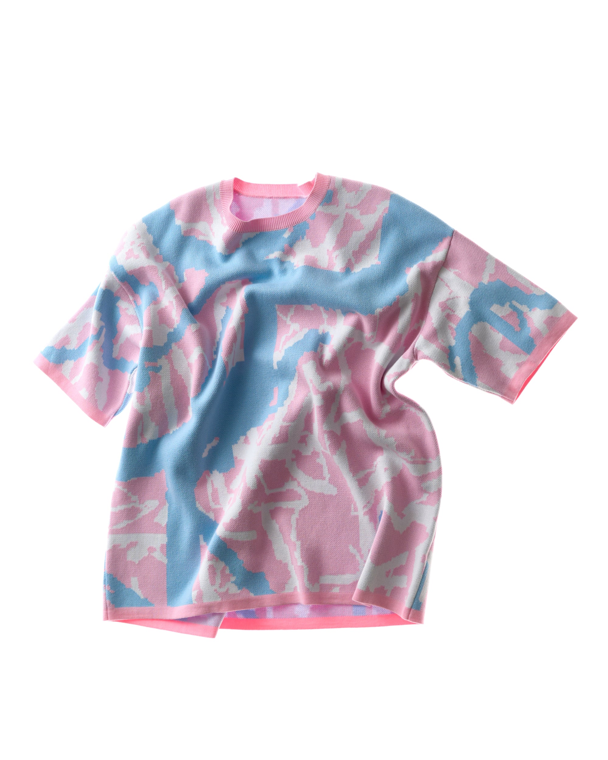 oversized knit T-shirt abstract - rose/sky