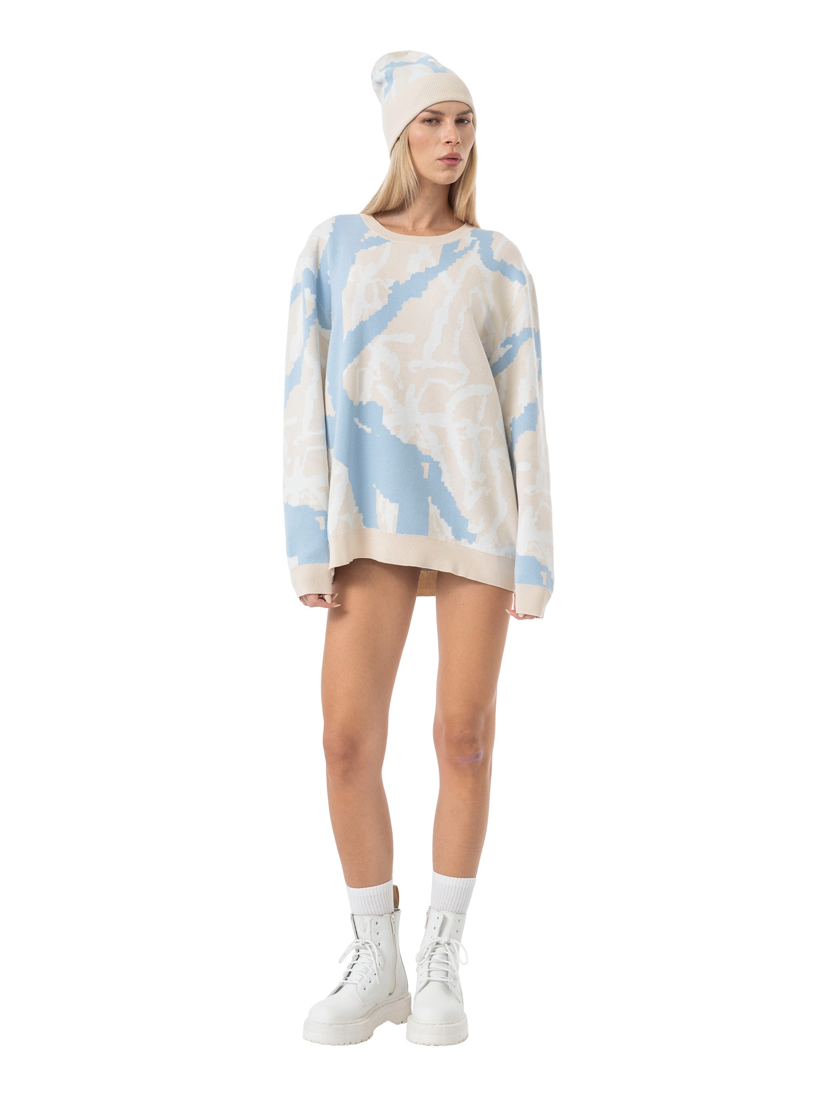 beanie abstract - beige/sky