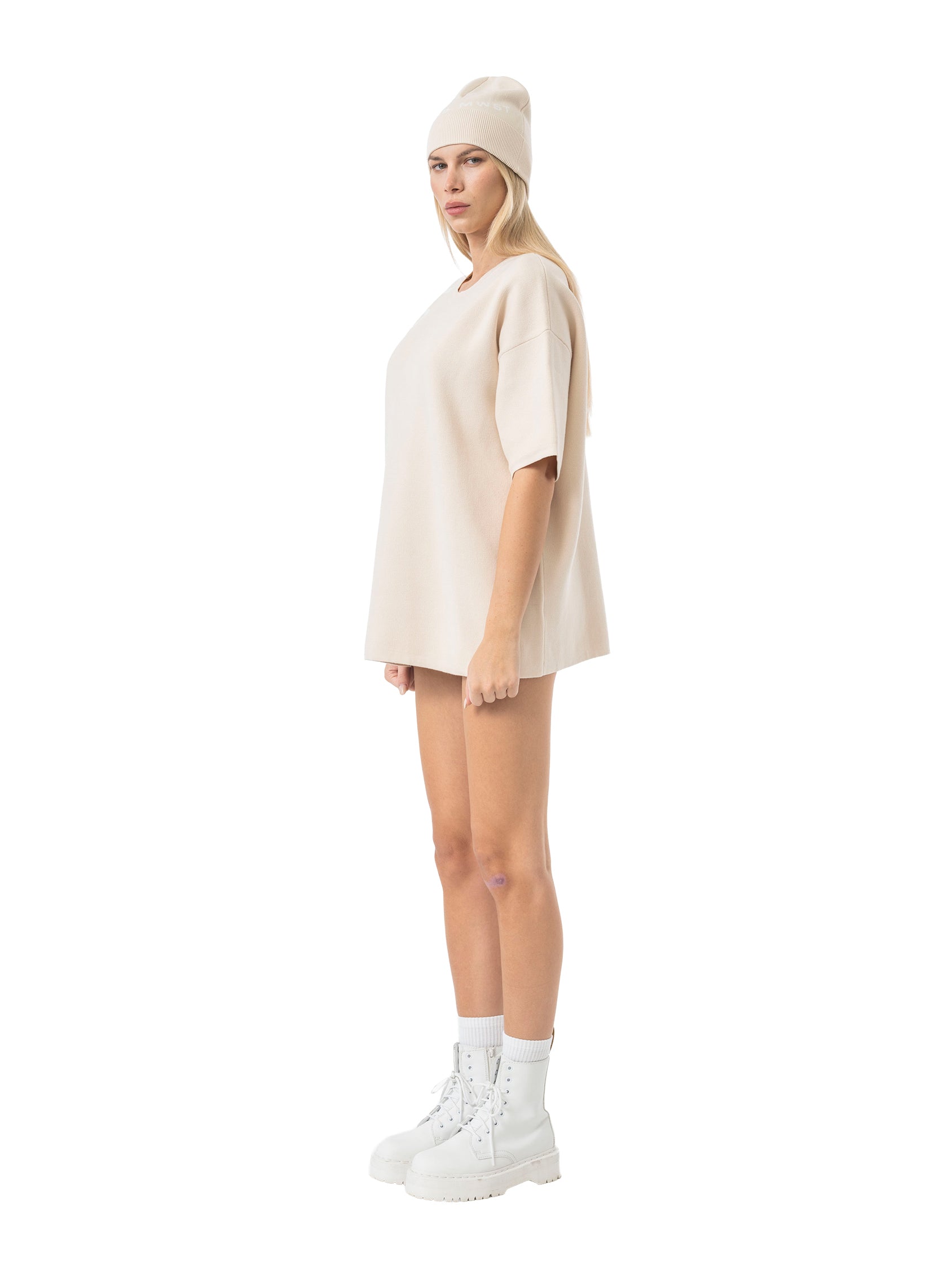 beanie signature - beige/white