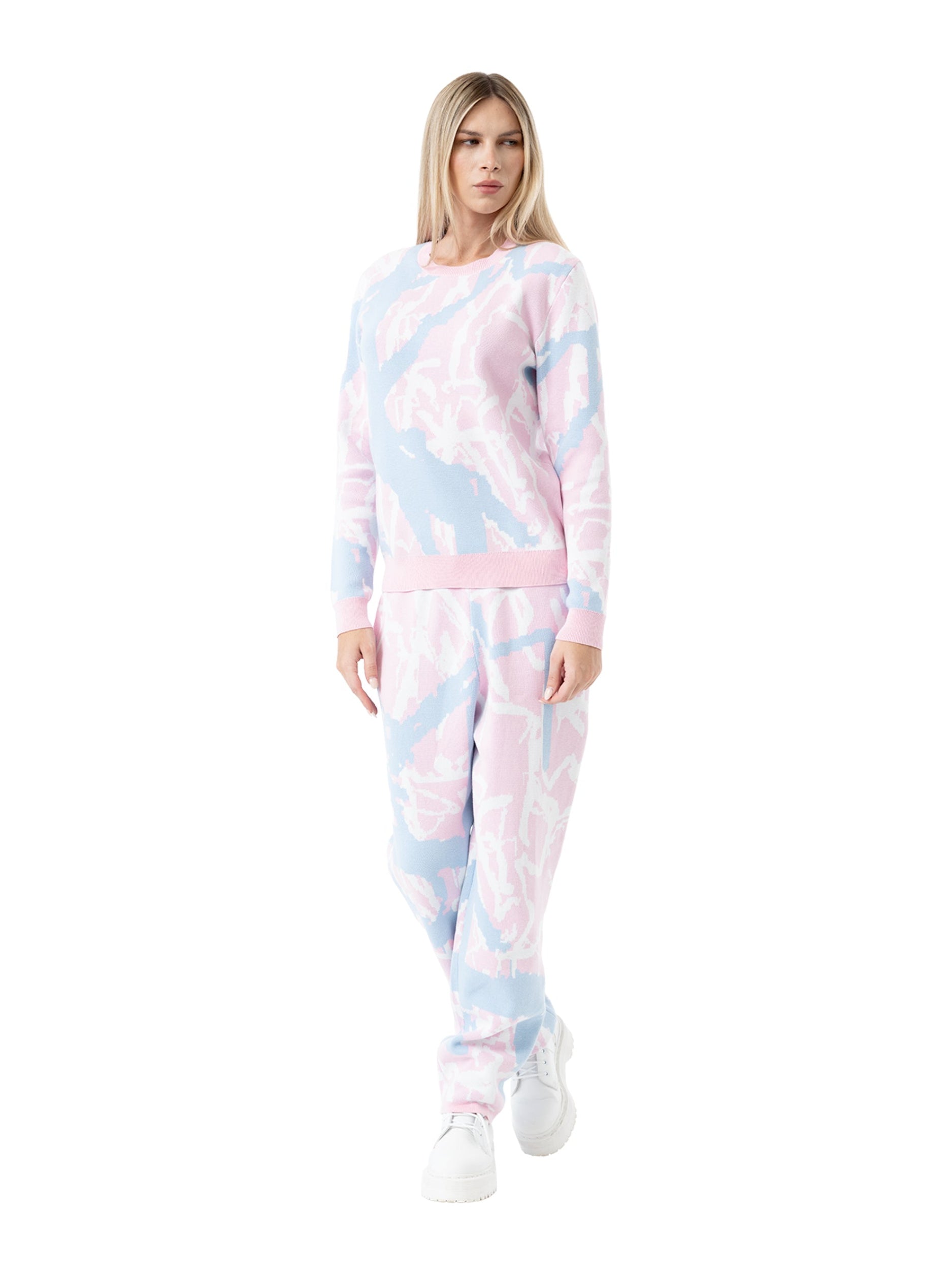 knit joggers abstract - rose/sky