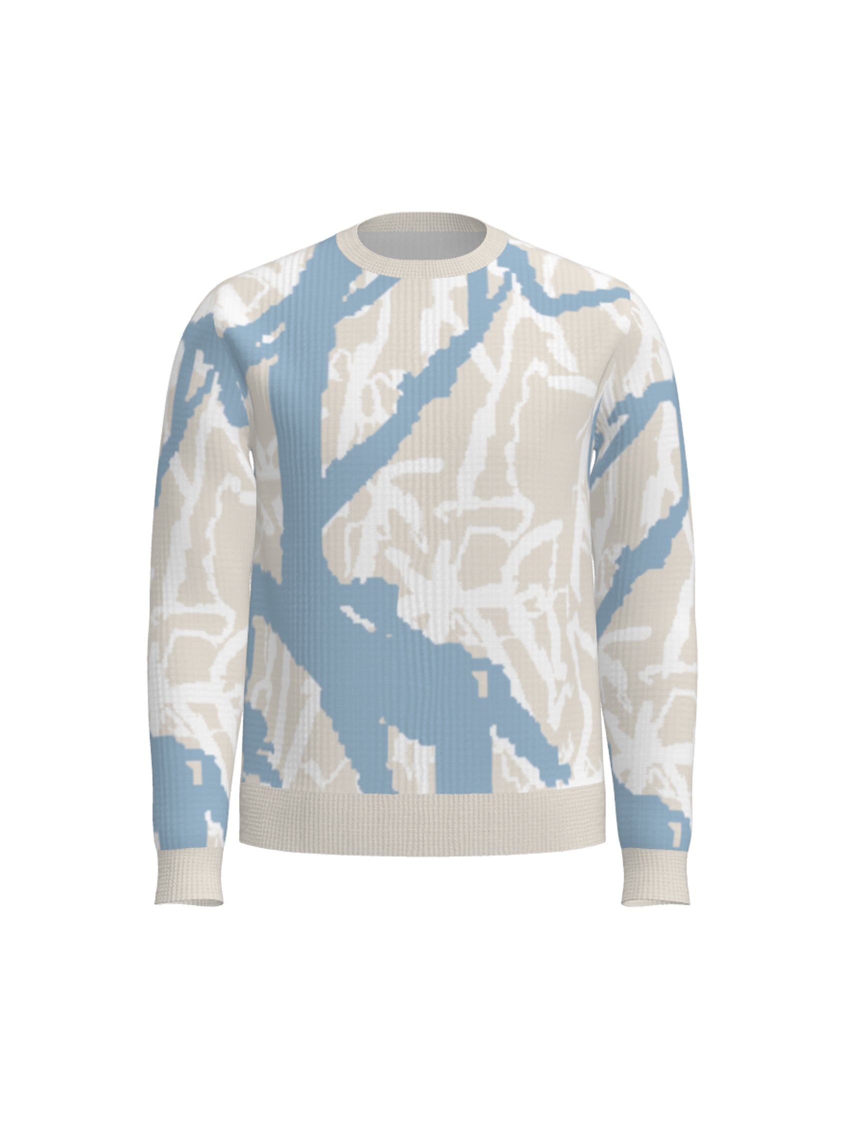knit crewneck sweater abstract - beige/sky
