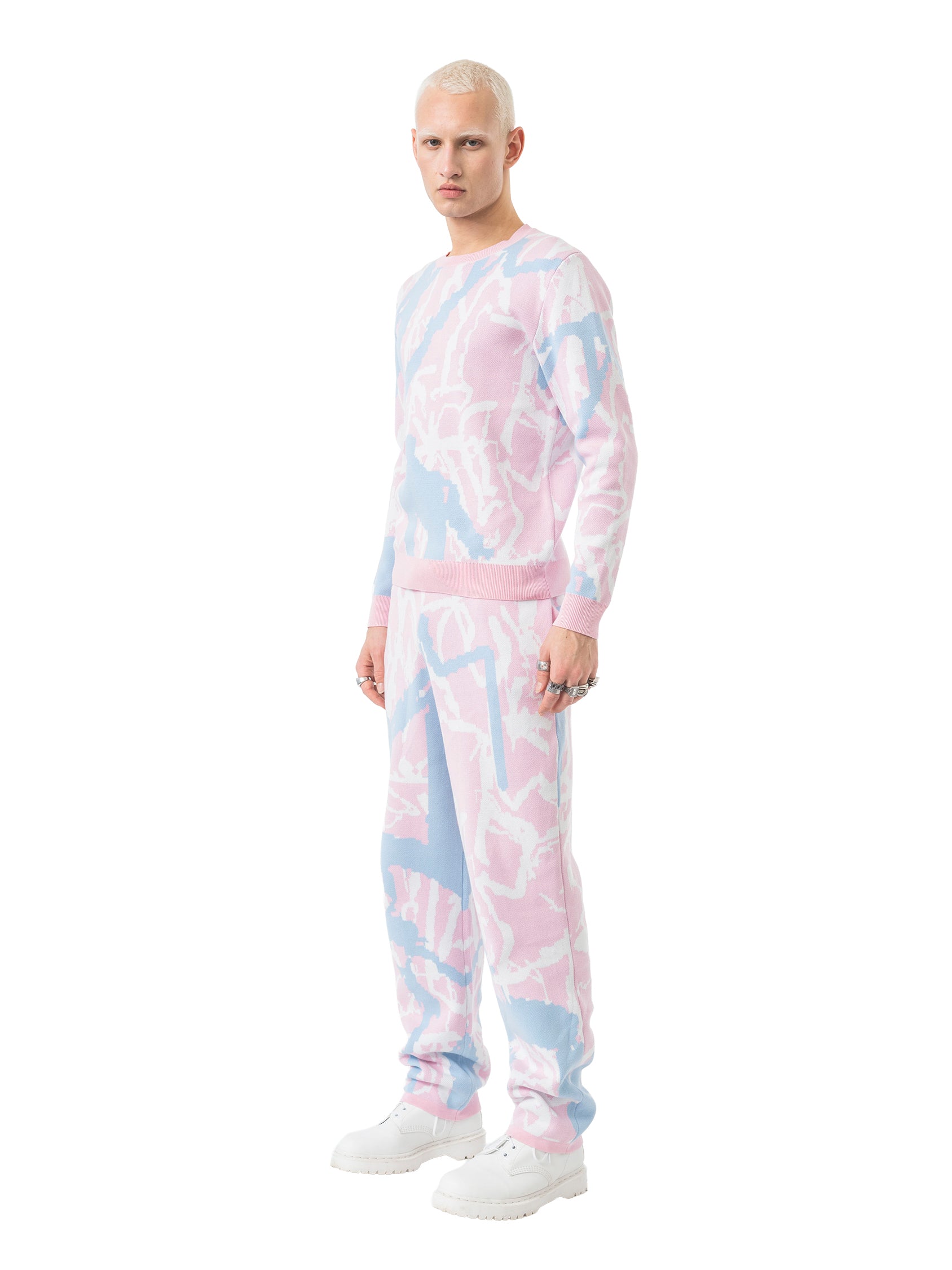 knit crewneck sweater abstract - rose/sky