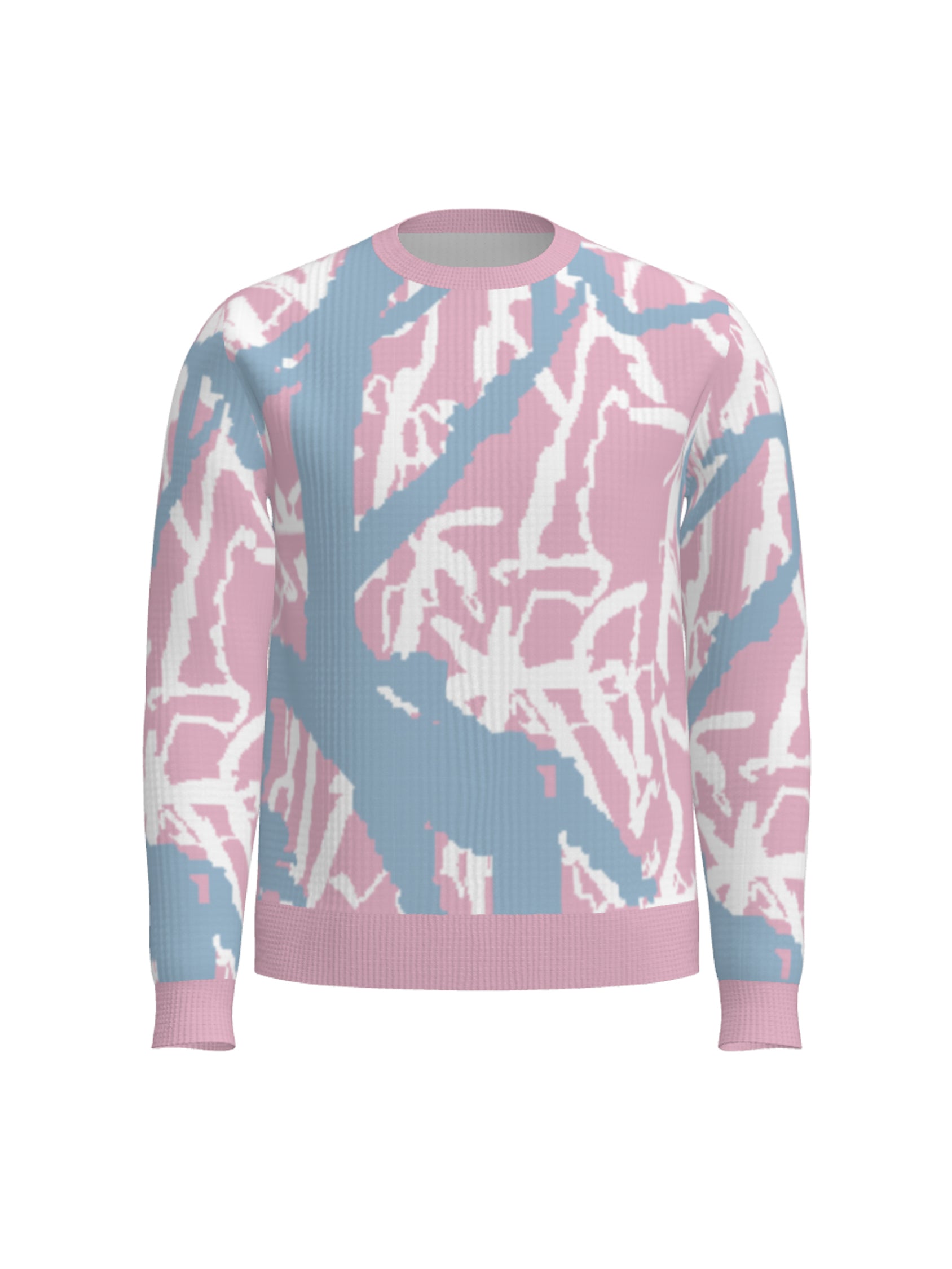 knit crewneck sweater abstract - rose/sky