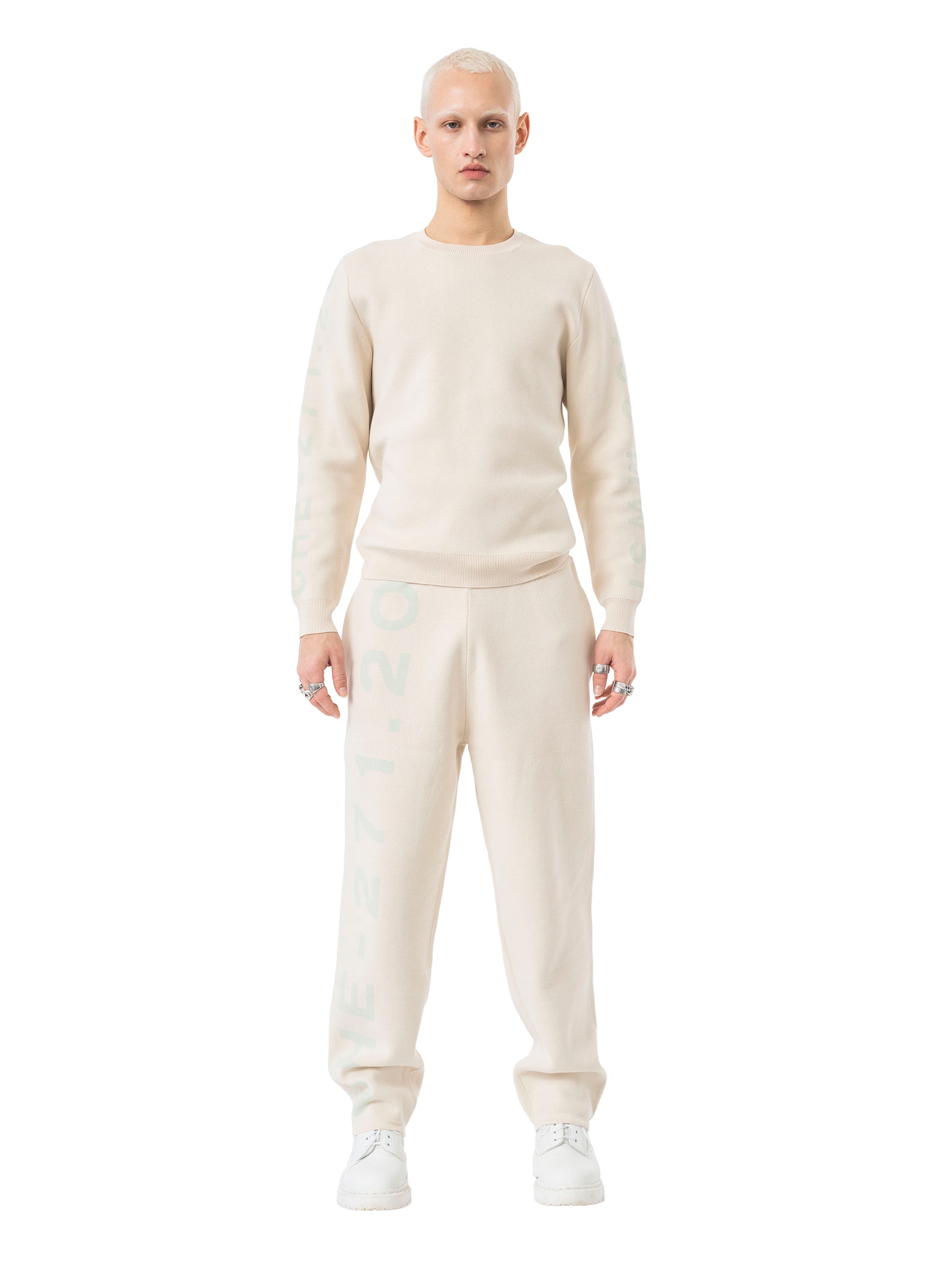 knit crewneck sweater signature - beige/mint