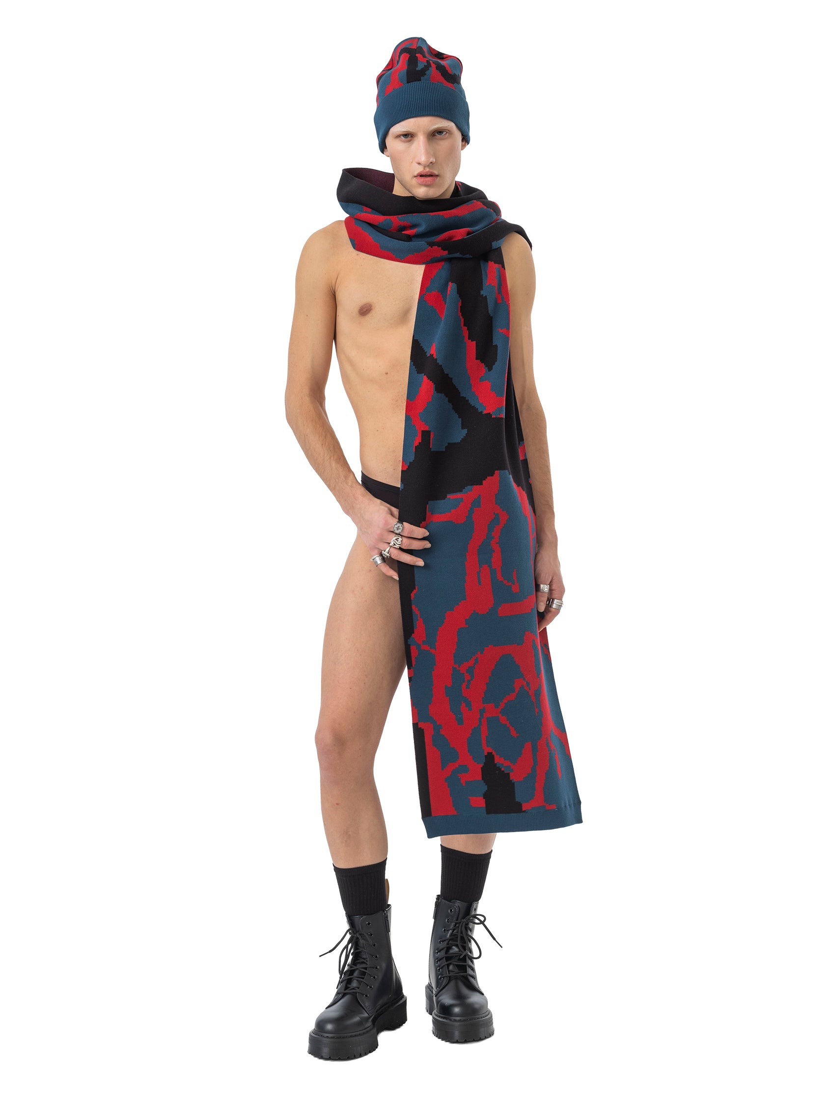 scarf abstract - navy/fire