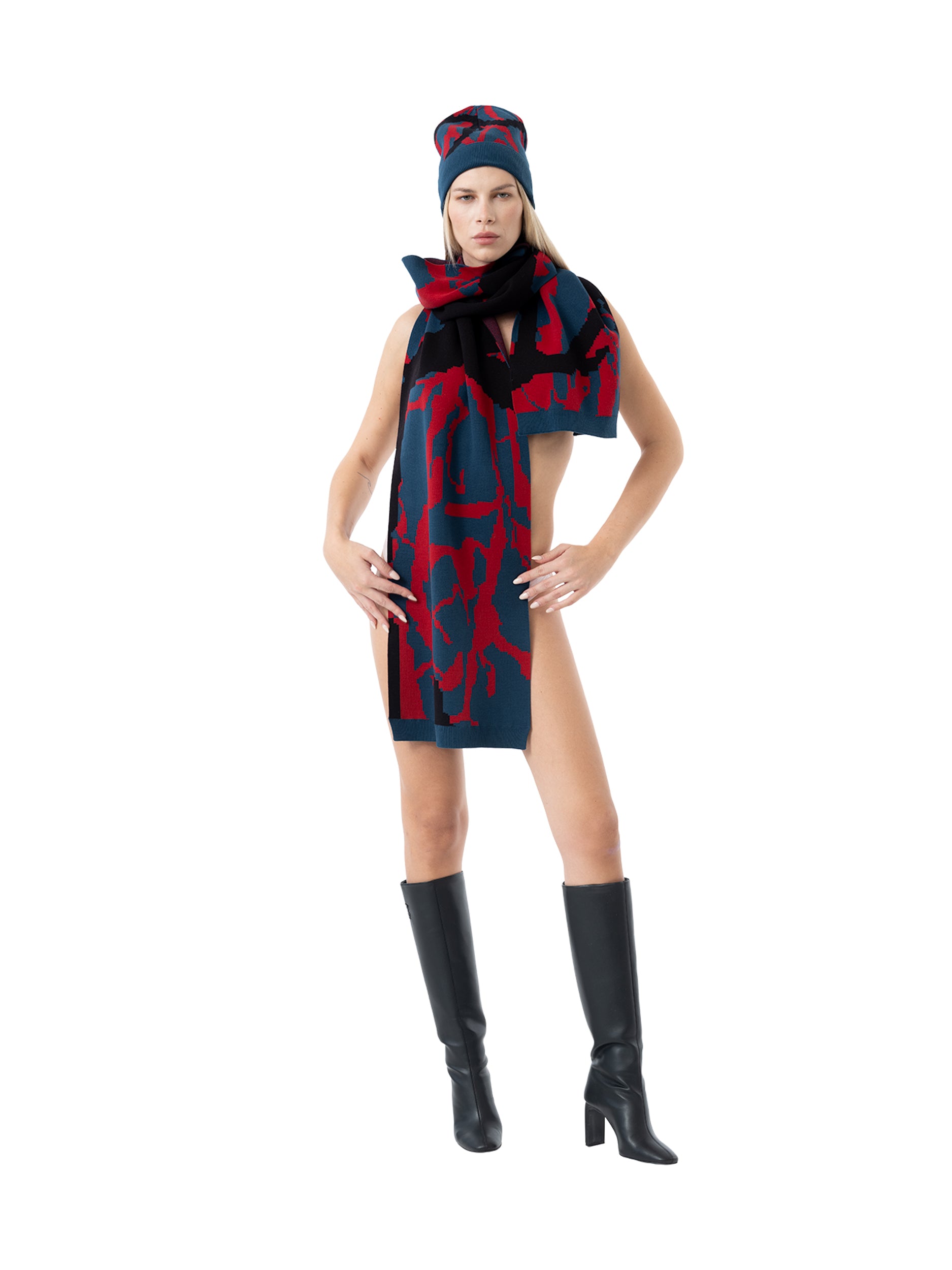 scarf abstract - navy/fire