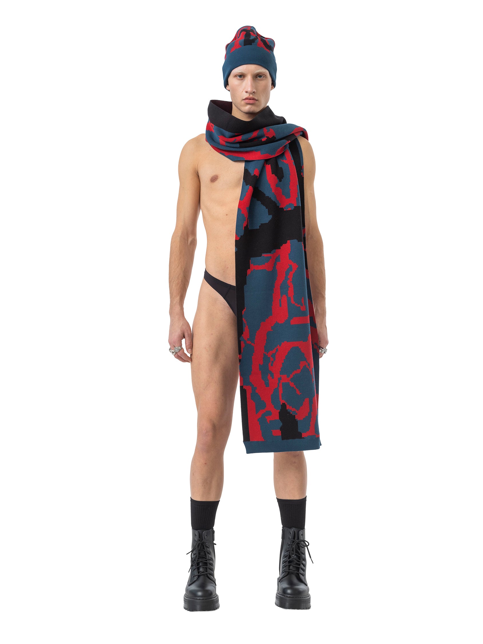 scarf abstract - navy/fire