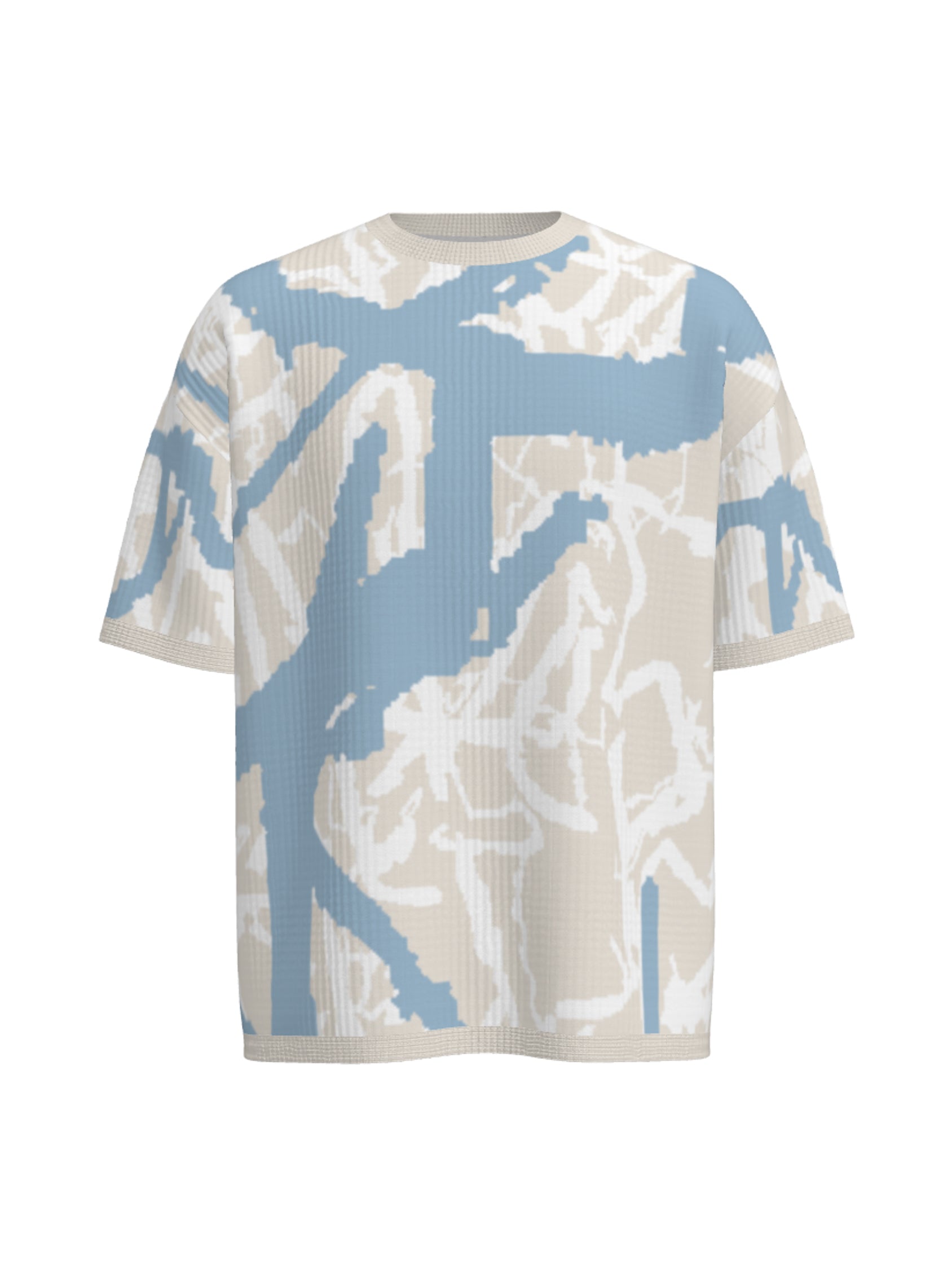 oversized knit T-shirt abstract - beige/sky