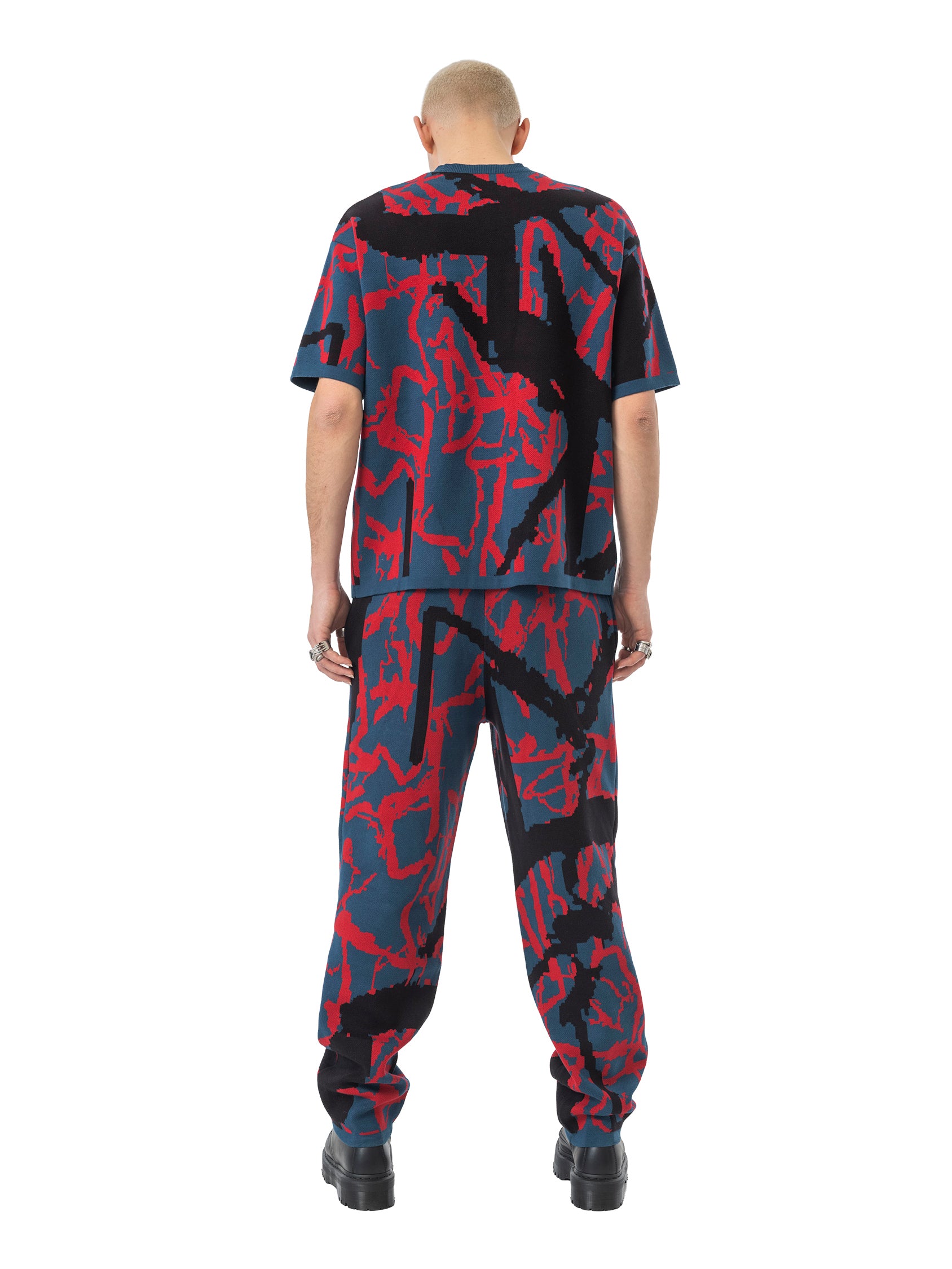 oversized knit T-shirt abstract - navy/fire