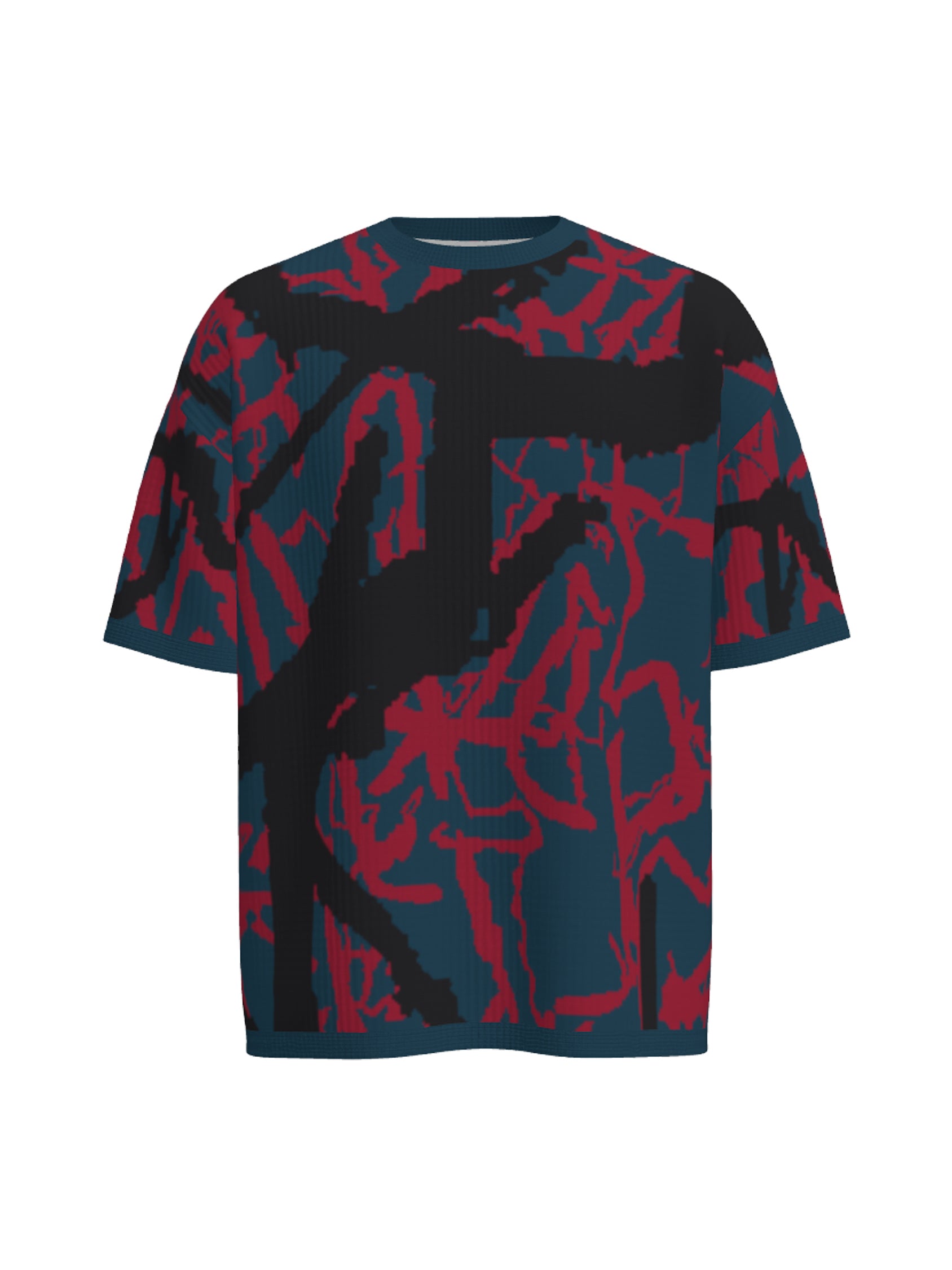 oversized knit T-shirt abstract - navy/fire