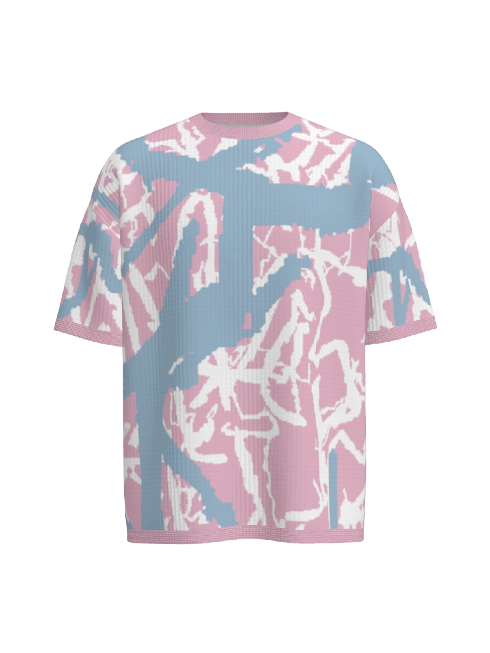 oversized knit T-shirt abstract - rose/sky