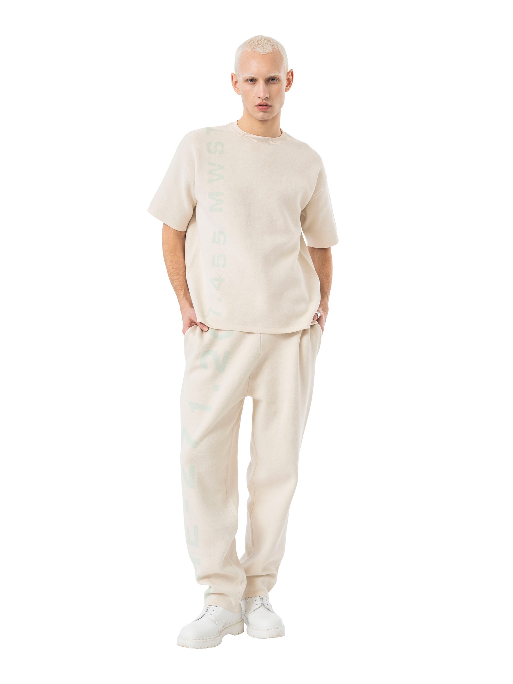 oversized knit T-shirt signature - beige/mint