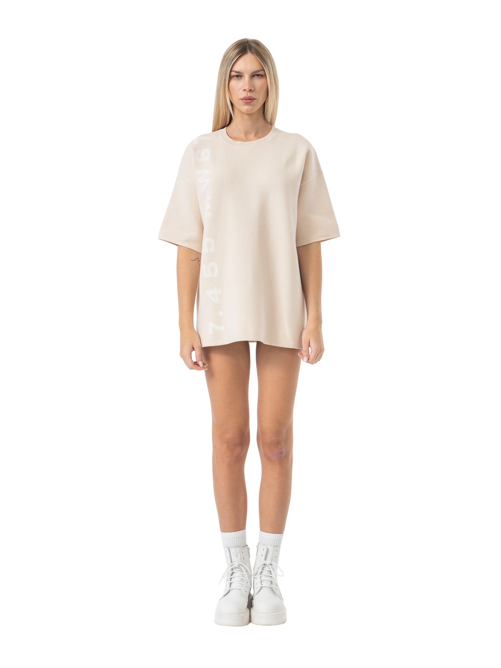 oversized knit T-shirt signature - beige/white
