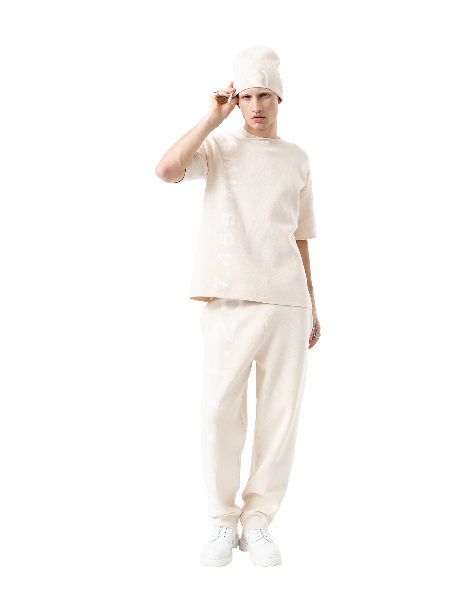 oversized knit T-shirt signature - beige/white