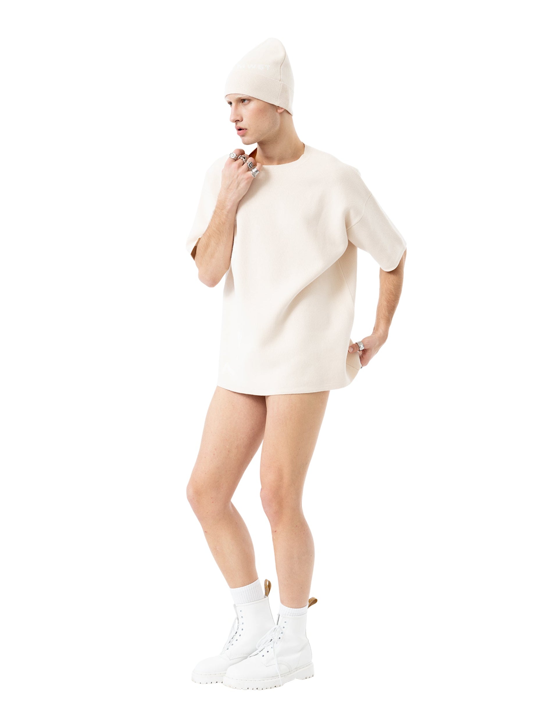beanie signature - beige/white