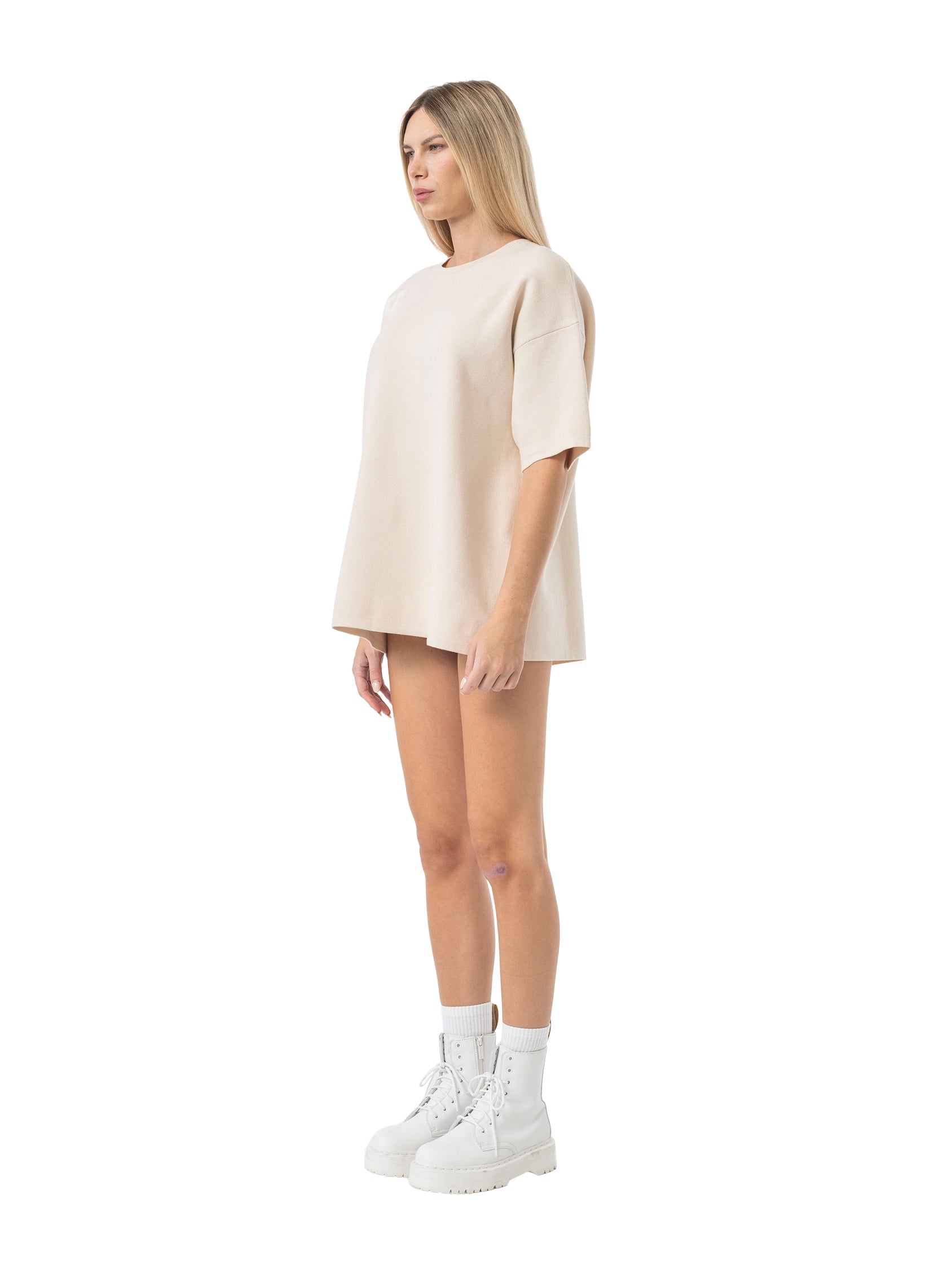 oversized knit T-shirt signature - beige/white